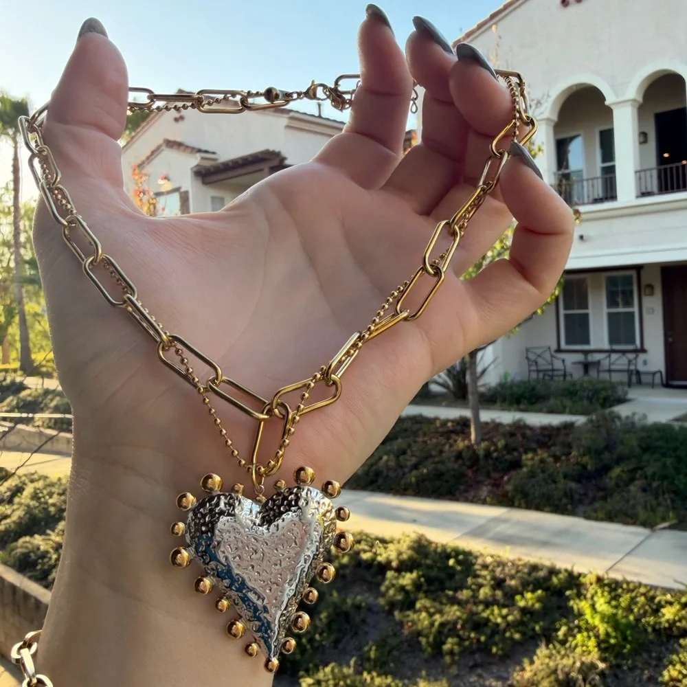 Gold and Silver Heart Pendant Necklace
